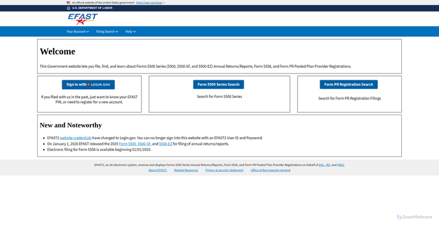 Security scan screenshot of https://www.efast.dol.gov
