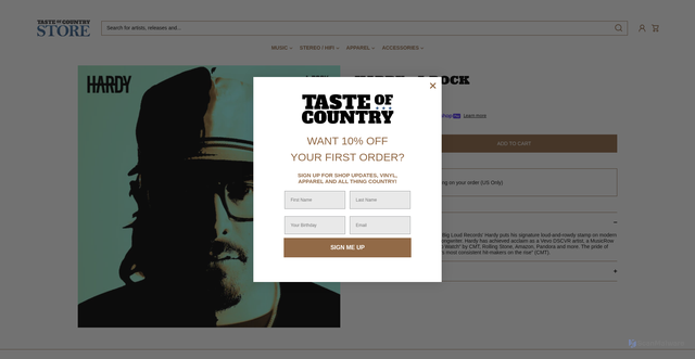 Security scan screenshot of https://store.tasteofcountry.com/products/hardy-a-rock?srsltid=AfmBOopeVtTfFSBOCLmWd2VNp2v0H_PM62EtiqYwBu5yuRSmdH0GFBZA