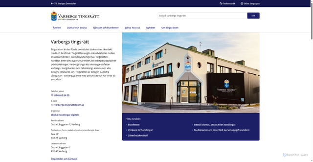 Security scan screenshot of https://www.varbergstingsratt.domstol.se