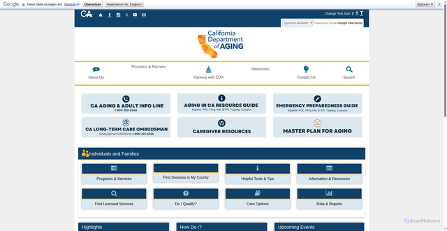 Security scan screenshot of https://aging.ca.gov/