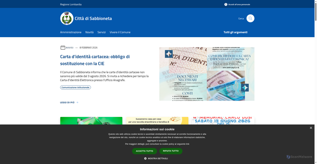 Security scan screenshot of https://www.comune.sabbioneta.mn.it