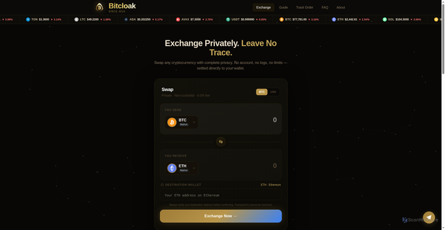 Security scan screenshot of bitcloak.app