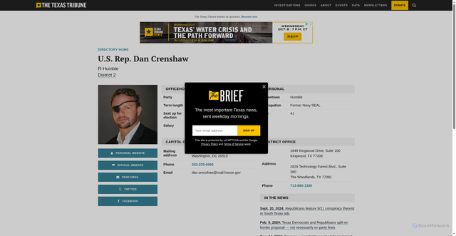 Security scan screenshot of https://www.texastribune.org/directory/dan-crenshaw/