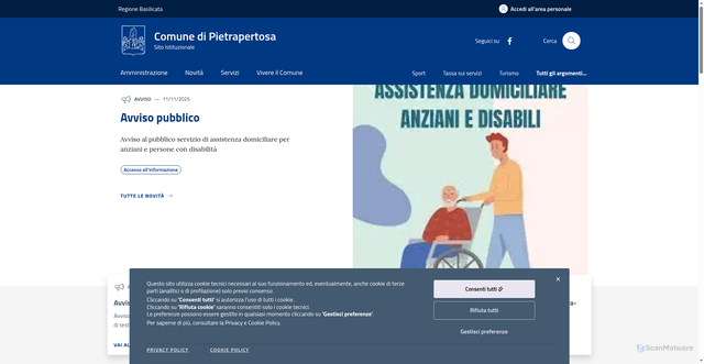 Security scan screenshot of https://www.comune.pietrapertosa.pz.it/