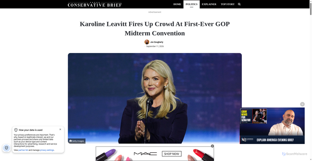 Security scan screenshot of https://conservativebrief.com/karoline-leavitt-3-104343/
