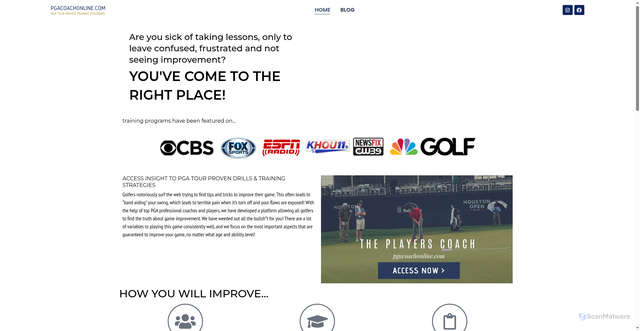 Security scan screenshot of http://pgacoachonline.com/