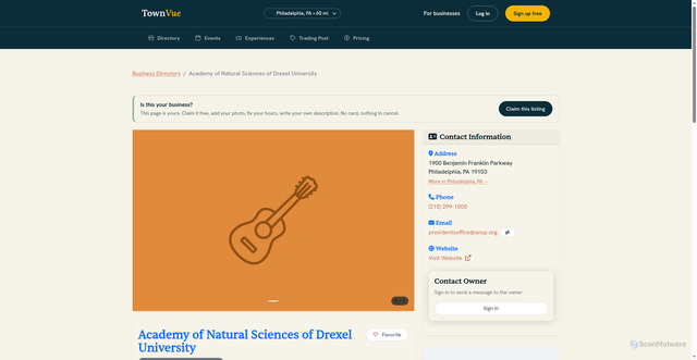 Security scan screenshot of https://www.townvue.com/Business/Details/academy-of-natural-sciences-of-drexel-university-o6ddyikk
