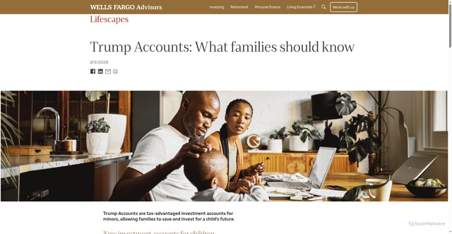 Security scan screenshot of https://lifescapes.wellsfargoadvisors.com/trump-accounts/