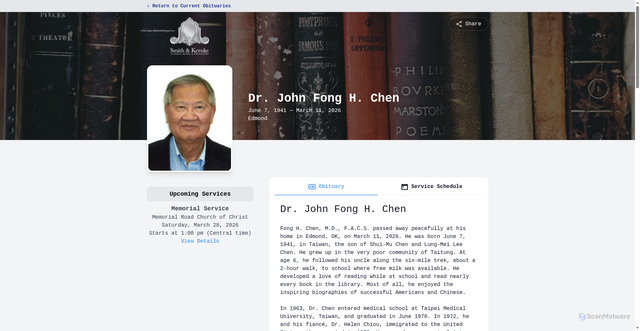 Security scan screenshot of https://www.smithandkernke.com/obituaries/dr-john-fong-chen
