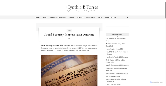 Security scan screenshot of https://cynthiabtorresm.pages.dev/raqtg-social-security-increase-2025-amount-tqutp/