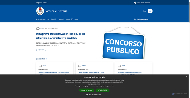 Security scan screenshot of https://www.comune.gizzeria.cz.it/it