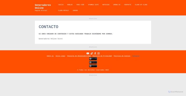 Security scan screenshot of https://generadoresonline.store/contacto/