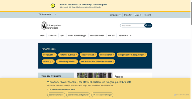 Security scan screenshot of https://www.lansstyrelsen.se/kronoberg/