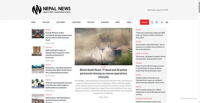 Security scan screenshot of https://english.nepalnews.com/
