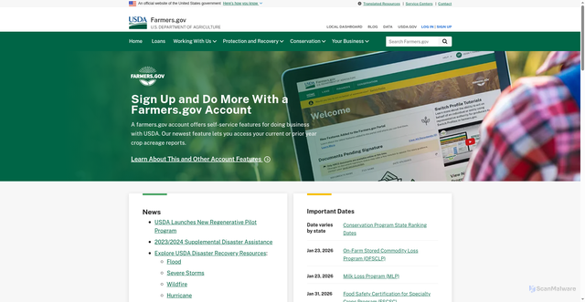 Security scan screenshot of https://www.farmers.gov/