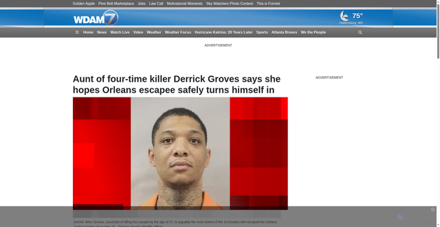 Security scan screenshot of https://www.wdam.com/2025/05/20/aunt-four-time-killer-derrick-groves-says-she-hopes-orleans-escapee-safely-turns-himself/