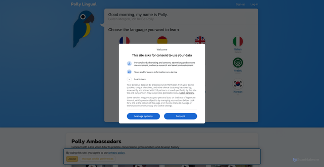 Security scan screenshot of https://pollylingu.al