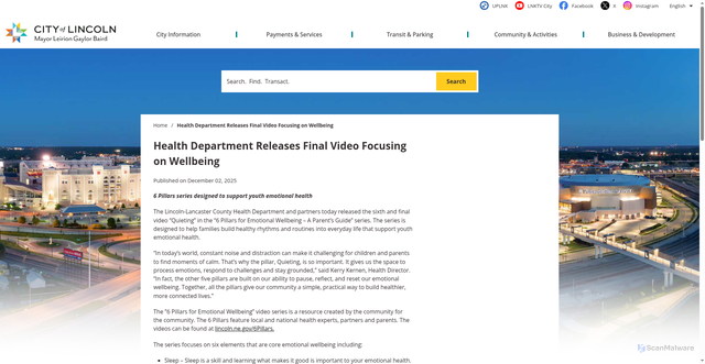 Security scan screenshot of https://www.lincoln.ne.gov/News/2025/12/2