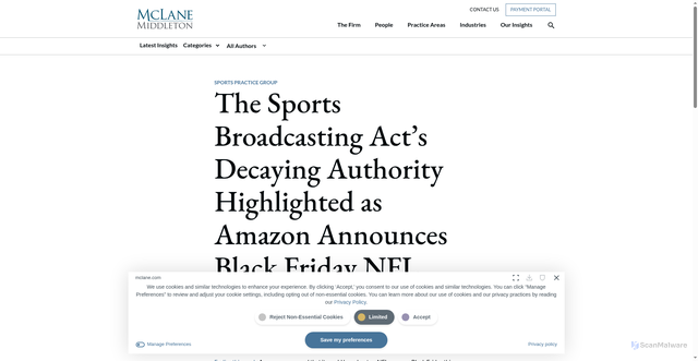Security scan screenshot of https://www.mclane.com/insights/the-sports-broadcasting-acts-decaying-authority-highlighted-as-amazon-announces-black-friday-nfl-game/
