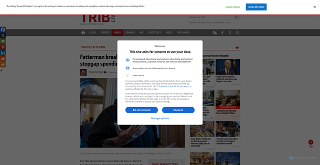 Security scan screenshot of https://triblive.com/news/world/fetterman-breaks-with-democrats-to-support-stopgap-spending-bill/