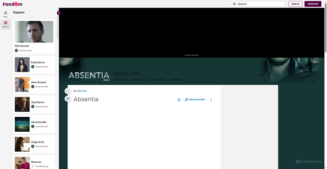 Security scan screenshot of https://absentia.fandom.com/wiki/Absentia