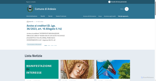 Security scan screenshot of https://www.comune.ardesio.bg.it/
