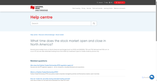 Security scan screenshot of https://nbdb.ca/help/discover/stock-market/north-america-stock-market-schedule.html