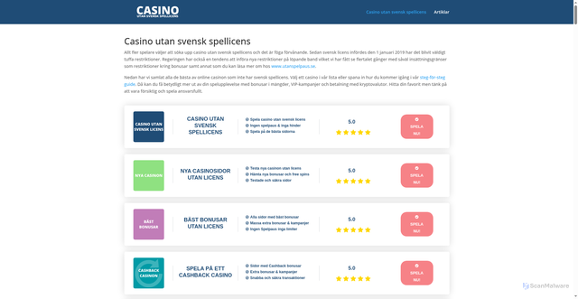 Security scan screenshot of https://casinoutansvenskspellicens.nu