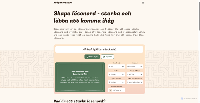 Security scan screenshot of https://kodgeneratorn.se
