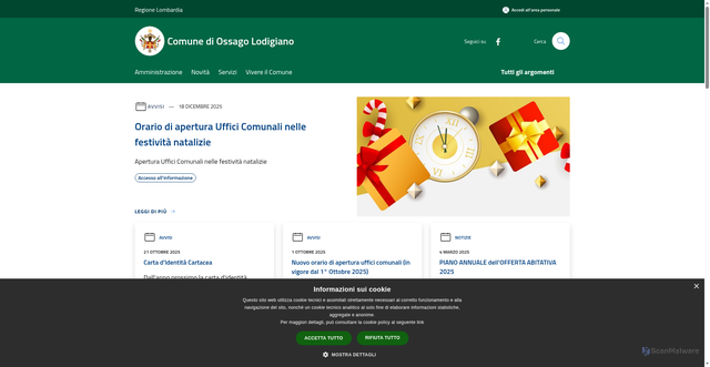 Security scan screenshot of https://www.comune.ossagolodigiano.lo.it/it