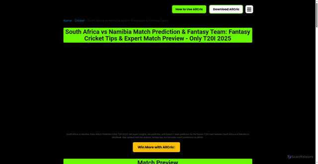 Security scan screenshot of https://allcric.com/blog/south-africa-vs-namibia-match-prediction-fantasy-team/