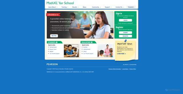 Security scan screenshot of https://mylabschool.pearson.com
