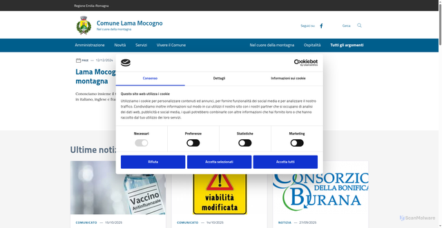 Security scan screenshot of https://www.comune.lamamocogno.mo.it/