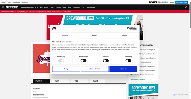 Security scan screenshot of https://www.brewbound.com/breweries/sycamore-brewing