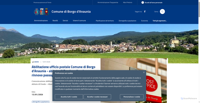 Security scan screenshot of https://www.comune.borgodanaunia.tn.it