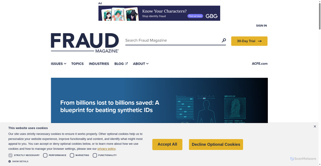 Security scan screenshot of https://www.acfe.com/fraud-magazine