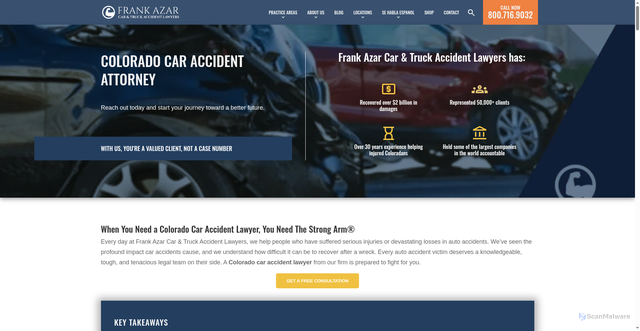 Security scan screenshot of https://www.fdazar.com/colorado-car-accident-lawyer/