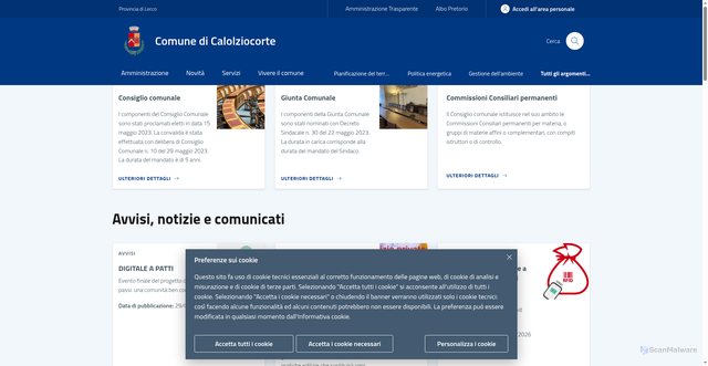 Security scan screenshot of https://www.comune.calolziocorte.lc.it