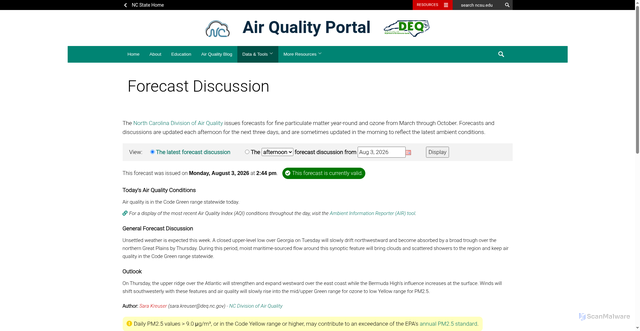 Security scan screenshot of https://airquality.climate.ncsu.edu/discussion/
