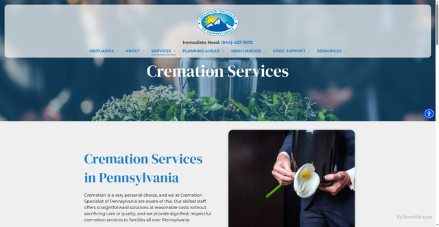 Security scan screenshot of https://www.cremationofpa.com/cremation-services