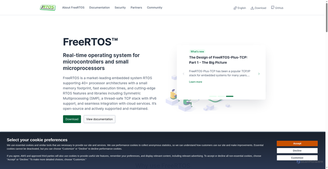 Security scan screenshot of https://freertos.org