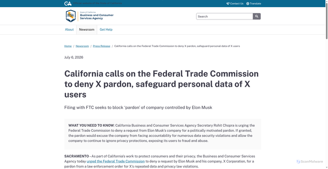 Security scan screenshot of https://bcsa.ca.gov/newsroom/2026/07/20260706.html