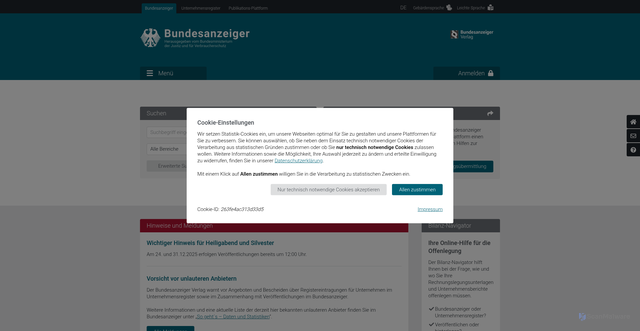 Security scan screenshot of https://www.bundesanzeiger.de/pub/de/start?0