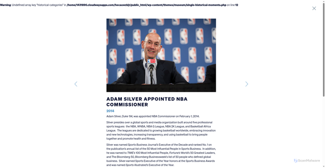 Security scan screenshot of https://museum.phideltatheta.org/historical-moments/adam-silver-appointed-nba-commissioner/