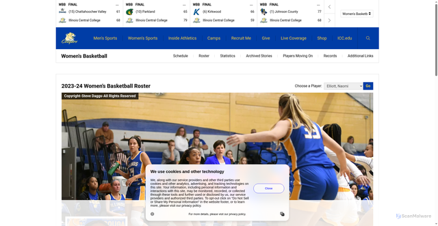 Security scan screenshot of https://illinoiscentralcougars.com/sports/womens-basketball/roster/naomi-elliott/400