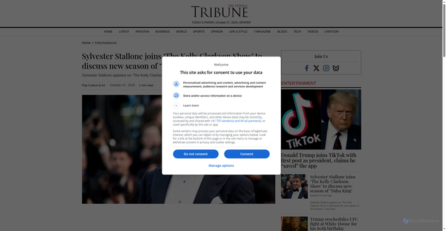 Security scan screenshot of https://tribune.com.pk/story/2570991/sylvester-stallone-joins-the-kelly-clarkson-show-to-discuss-new-season-of-tulsa-king