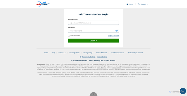 Security scan screenshot of https://members.infotracer.com