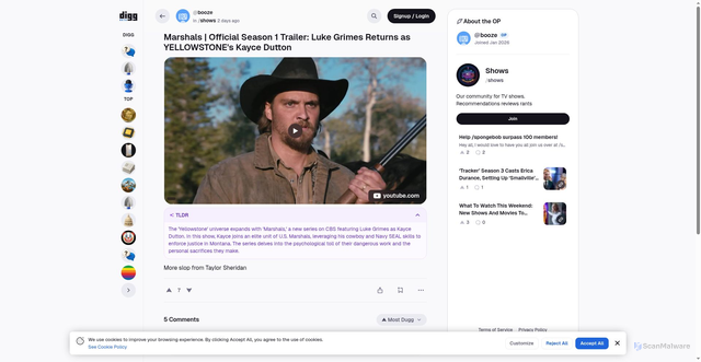 Security scan screenshot of https://digg.com/shows/NL3JCwt/marshals-official-season-1-trailer-luke