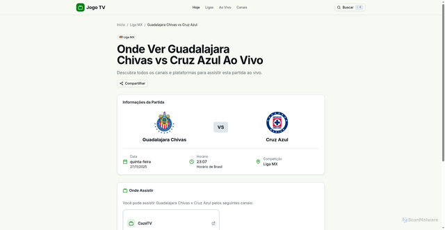Security scan screenshot of https://www.jogo.tv/onde-ver/guadalajara-chivas-vs-cruz-azul