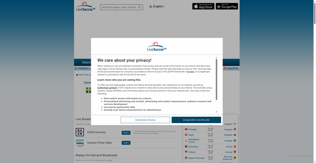 Security scan screenshot of https://www.livesoccertv.com/match/sweden-vs-kosovo/1ffa